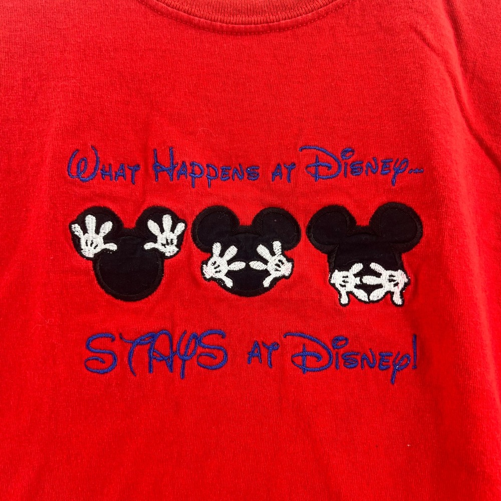 Disney‎ Mickey Mouse What Happens At Disney Stays At Disney Red T-Shirt 2XL